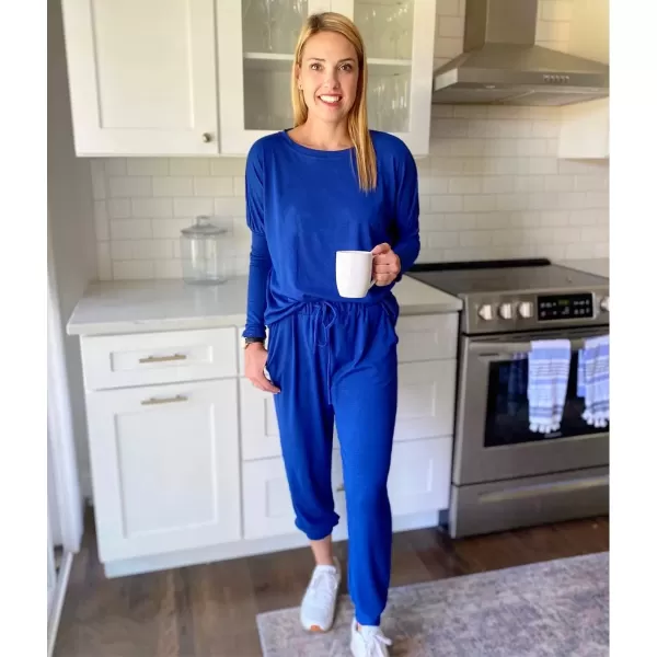imagePRETTYGARDEN Womens Fall 2 Piece Lounge Outfit Long Sleeve Crewneck Pullover Tops High Waisted Pants Set TracksuitBlue
