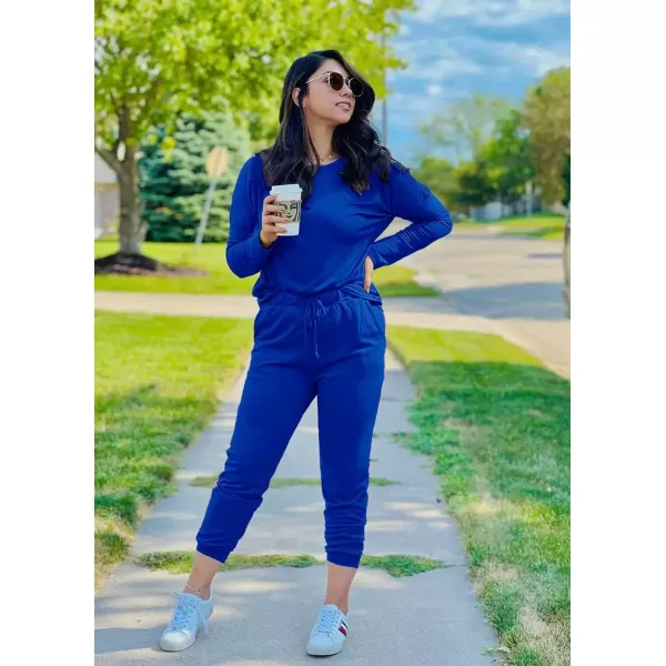 imagePRETTYGARDEN Womens Fall 2 Piece Lounge Outfit Long Sleeve Crewneck Pullover Tops High Waisted Pants Set TracksuitBlue