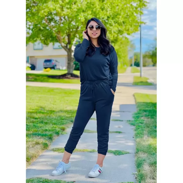 imagePRETTYGARDEN Womens Fall 2 Piece Lounge Outfit Long Sleeve Crewneck Pullover Tops High Waisted Pants Set TracksuitDark Blue