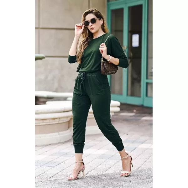 imagePRETTYGARDEN Womens Fall 2 Piece Lounge Outfit Long Sleeve Crewneck Pullover Tops High Waisted Pants Set TracksuitDark Green