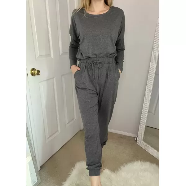 imagePRETTYGARDEN Womens Fall 2 Piece Lounge Outfit Long Sleeve Crewneck Pullover Tops High Waisted Pants Set TracksuitDark Grey