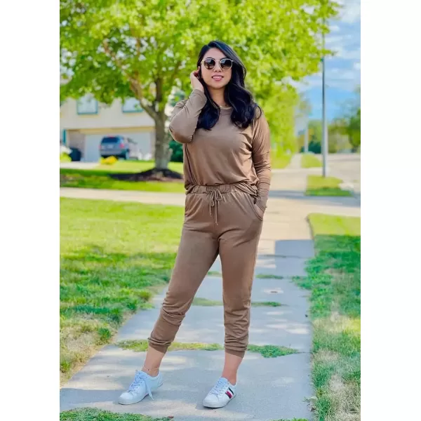 imagePRETTYGARDEN Womens Fall 2 Piece Lounge Outfit Long Sleeve Crewneck Pullover Tops High Waisted Pants Set TracksuitDark Khaki