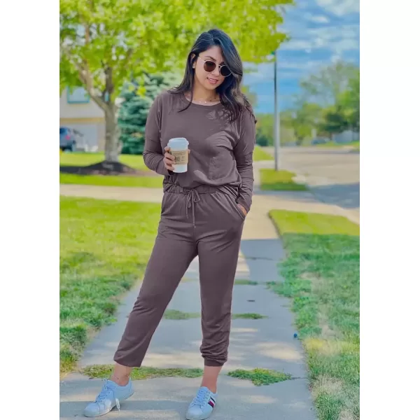 imagePRETTYGARDEN Womens Fall 2 Piece Lounge Outfit Long Sleeve Crewneck Pullover Tops High Waisted Pants Set TracksuitGrey