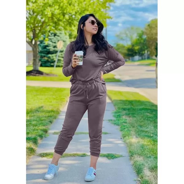 imagePRETTYGARDEN Womens Fall 2 Piece Lounge Outfit Long Sleeve Crewneck Pullover Tops High Waisted Pants Set TracksuitGrey
