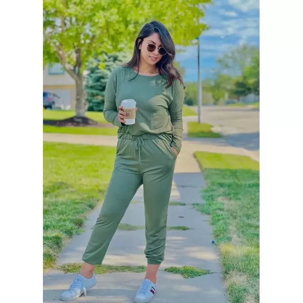 imagePRETTYGARDEN Womens Fall 2 Piece Lounge Outfit Long Sleeve Crewneck Pullover Tops High Waisted Pants Set TracksuitLight Green