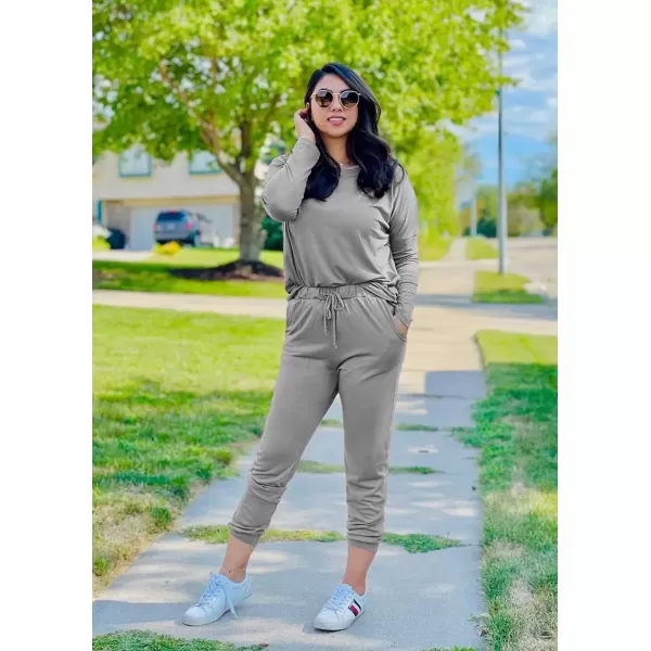 imagePRETTYGARDEN Womens Fall 2 Piece Lounge Outfit Long Sleeve Crewneck Pullover Tops High Waisted Pants Set TracksuitLight Grey