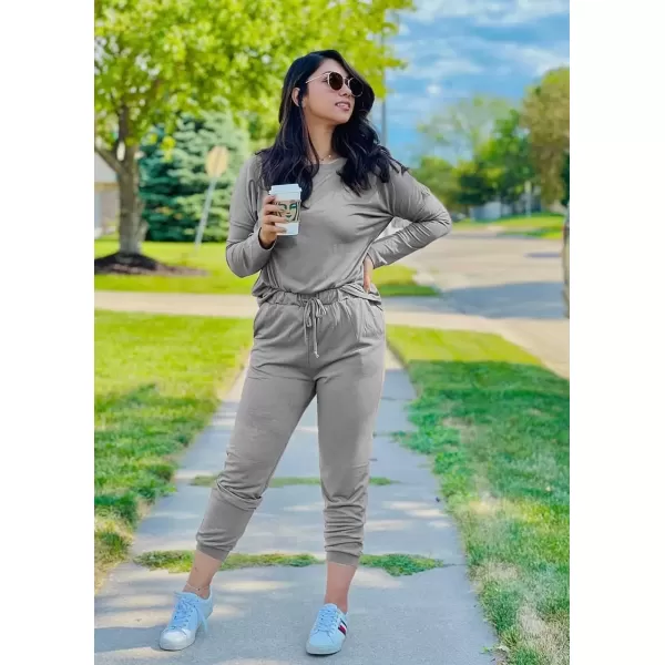imagePRETTYGARDEN Womens Fall 2 Piece Lounge Outfit Long Sleeve Crewneck Pullover Tops High Waisted Pants Set TracksuitLight Grey