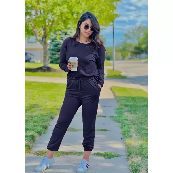 imagePRETTYGARDEN Womens Fall 2 Piece Lounge Outfit Long Sleeve Crewneck Pullover Tops High Waisted Pants Set TracksuitNavy