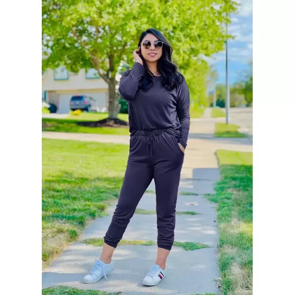 imagePRETTYGARDEN Womens Fall 2 Piece Lounge Outfit Long Sleeve Crewneck Pullover Tops High Waisted Pants Set TracksuitNavy