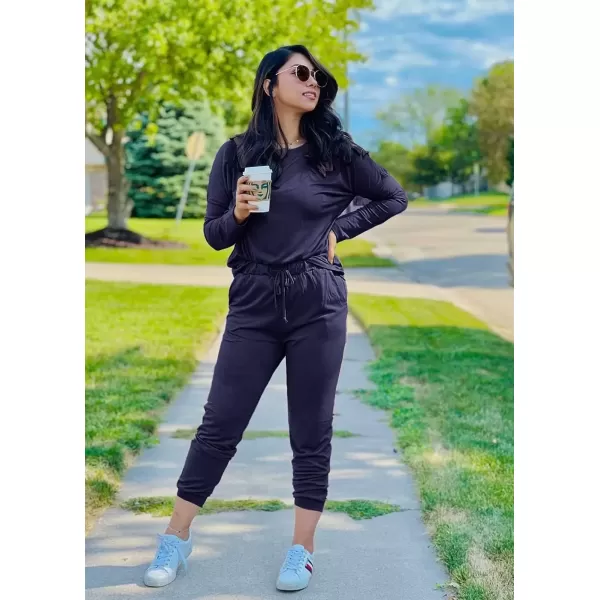 imagePRETTYGARDEN Womens Fall 2 Piece Lounge Outfit Long Sleeve Crewneck Pullover Tops High Waisted Pants Set TracksuitNavy