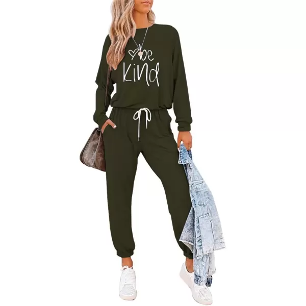 imagePRETTYGARDEN Womens Fall 2 Piece Lounge Outfit Long Sleeve Crewneck Pullover Tops High Waisted Pants Set TracksuitPatternedarmy Green