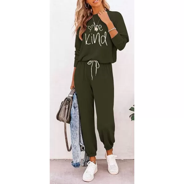 imagePRETTYGARDEN Womens Fall 2 Piece Lounge Outfit Long Sleeve Crewneck Pullover Tops High Waisted Pants Set TracksuitPatternedarmy Green