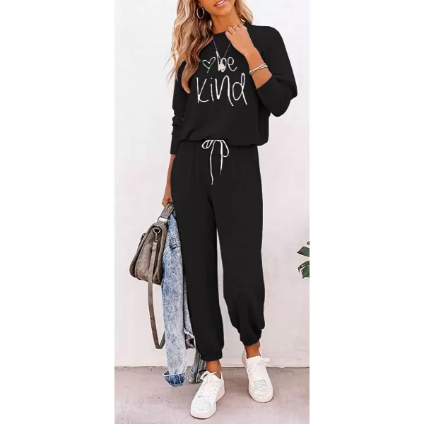 imagePRETTYGARDEN Womens Fall 2 Piece Lounge Outfit Long Sleeve Crewneck Pullover Tops High Waisted Pants Set TracksuitPatternedblack