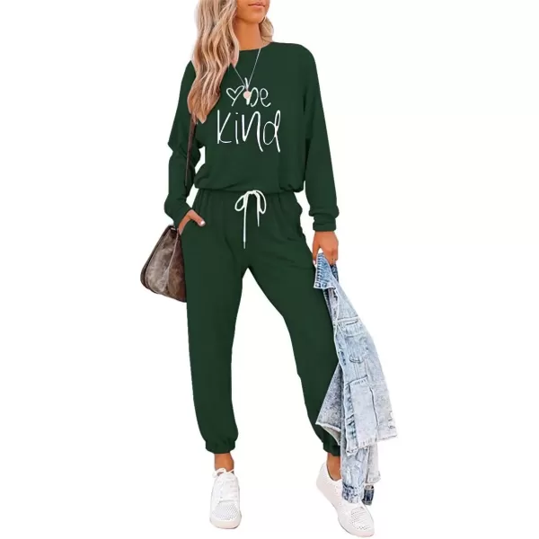 imagePRETTYGARDEN Womens Fall 2 Piece Lounge Outfit Long Sleeve Crewneck Pullover Tops High Waisted Pants Set TracksuitPatterneddark Green