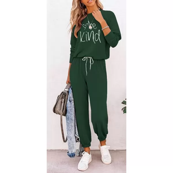 imagePRETTYGARDEN Womens Fall 2 Piece Lounge Outfit Long Sleeve Crewneck Pullover Tops High Waisted Pants Set TracksuitPatterneddark Green