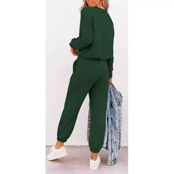imagePRETTYGARDEN Womens Fall 2 Piece Lounge Outfit Long Sleeve Crewneck Pullover Tops High Waisted Pants Set TracksuitPatterneddark Green
