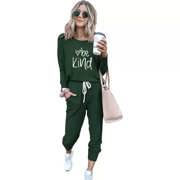 imagePRETTYGARDEN Womens Fall 2 Piece Lounge Outfit Long Sleeve Crewneck Pullover Tops High Waisted Pants Set TracksuitPatterneddark Green