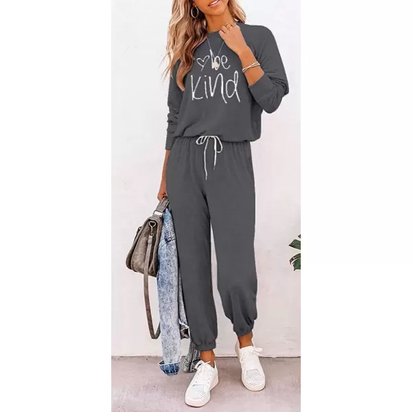 imagePRETTYGARDEN Womens Fall 2 Piece Lounge Outfit Long Sleeve Crewneck Pullover Tops High Waisted Pants Set TracksuitPatterneddark Grey