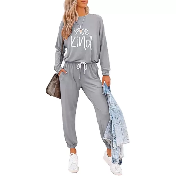 imagePRETTYGARDEN Womens Fall 2 Piece Lounge Outfit Long Sleeve Crewneck Pullover Tops High Waisted Pants Set TracksuitPatternedgrey