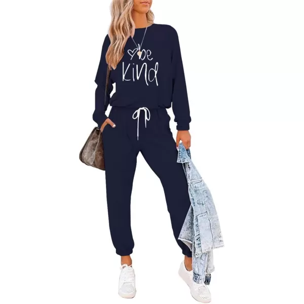 imagePRETTYGARDEN Womens Fall 2 Piece Lounge Outfit Long Sleeve Crewneck Pullover Tops High Waisted Pants Set TracksuitPatternednavy