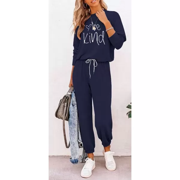 imagePRETTYGARDEN Womens Fall 2 Piece Lounge Outfit Long Sleeve Crewneck Pullover Tops High Waisted Pants Set TracksuitPatternednavy