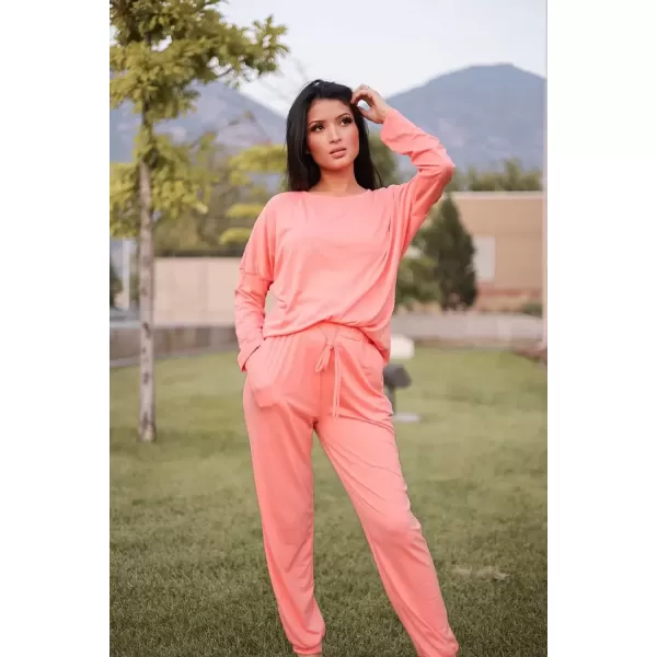 imagePRETTYGARDEN Womens Fall 2 Piece Lounge Outfit Long Sleeve Crewneck Pullover Tops High Waisted Pants Set TracksuitPink