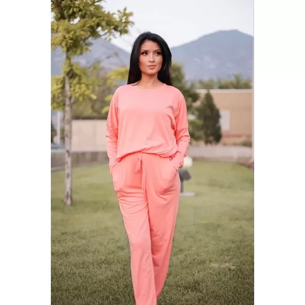 imagePRETTYGARDEN Womens Fall 2 Piece Lounge Outfit Long Sleeve Crewneck Pullover Tops High Waisted Pants Set TracksuitPink