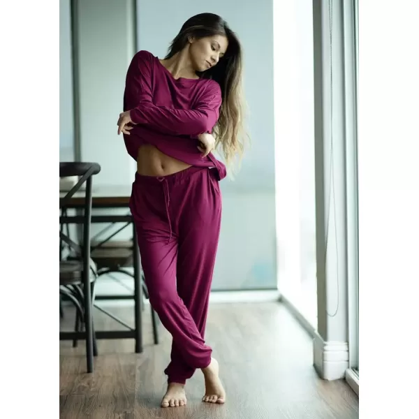 imagePRETTYGARDEN Womens Fall 2 Piece Lounge Outfit Long Sleeve Crewneck Pullover Tops High Waisted Pants Set TracksuitPurple