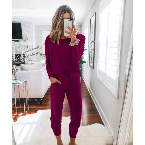 imagePRETTYGARDEN Womens Fall 2 Piece Lounge Outfit Long Sleeve Crewneck Pullover Tops High Waisted Pants Set TracksuitPurple