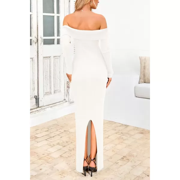 imagePRETTYGARDEN Womens Fall Sweater Dress Long Sleeve Off Shoulder Slit Maxi Bodycon Cocktail Party DressesBeige White