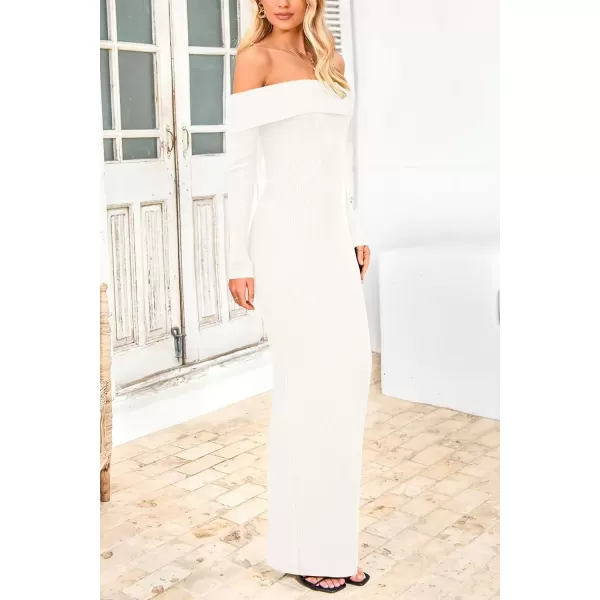 imagePRETTYGARDEN Womens Fall Sweater Dress Long Sleeve Off Shoulder Slit Maxi Bodycon Cocktail Party DressesBeige White