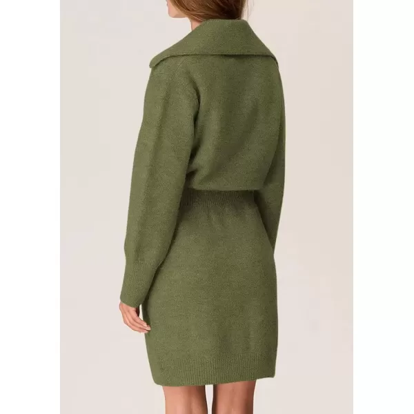 imagePRETTYGARDEN Womens Fall Sweater Dress Long Sleeve V Neck Button Down Knit Pullover Short DressesArmy Green