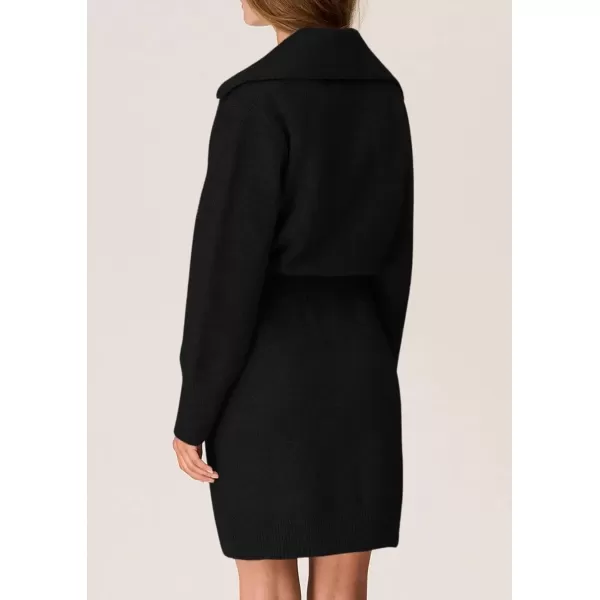 imagePRETTYGARDEN Womens Fall Sweater Dress Long Sleeve V Neck Button Down Knit Pullover Short DressesBlack
