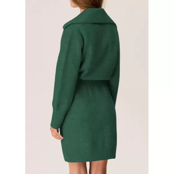 imagePRETTYGARDEN Womens Fall Sweater Dress Long Sleeve V Neck Button Down Knit Pullover Short DressesDark Green