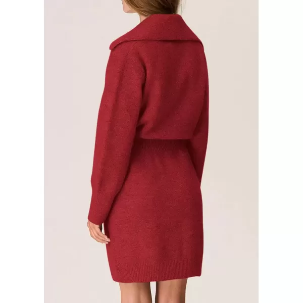 imagePRETTYGARDEN Womens Fall Sweater Dress Long Sleeve V Neck Button Down Knit Pullover Short DressesRed