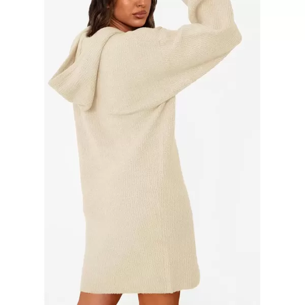 imagePRETTYGARDEN Womens Knit Pullover Sweaters 2024 Fall Fashion Clothes Long Sleeve Winter Hoodie Sweater DressBeige White