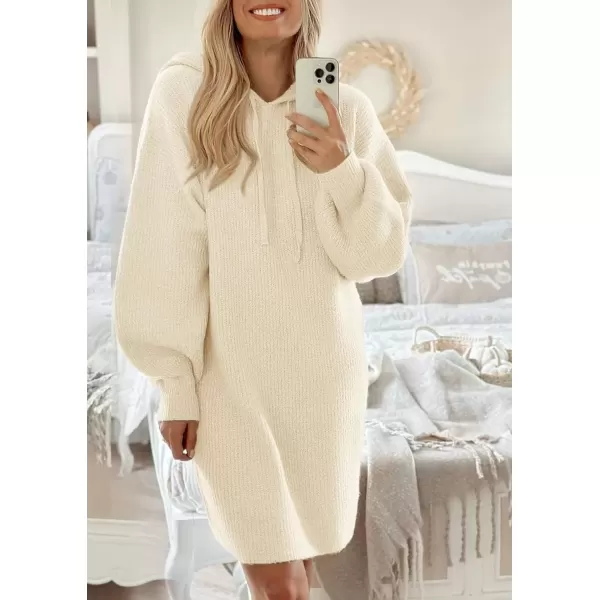 imagePRETTYGARDEN Womens Knit Pullover Sweaters 2024 Fall Fashion Clothes Long Sleeve Winter Hoodie Sweater DressBeige White