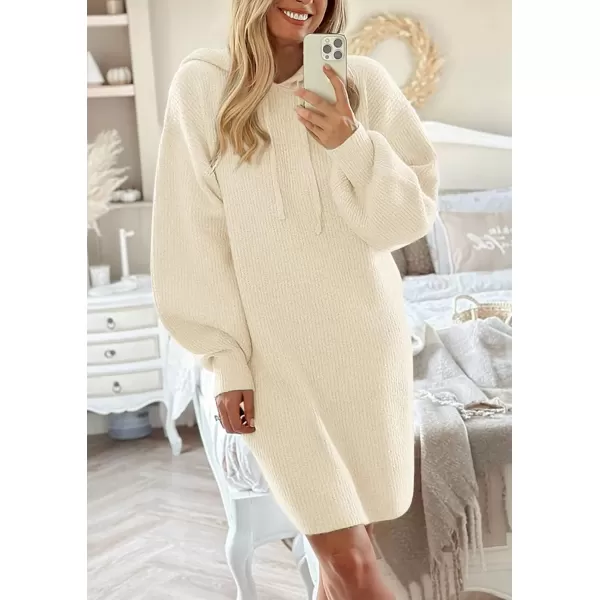 imagePRETTYGARDEN Womens Knit Pullover Sweaters 2024 Fall Fashion Clothes Long Sleeve Winter Hoodie Sweater DressBeige White