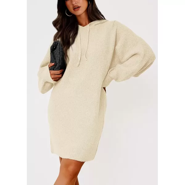 imagePRETTYGARDEN Womens Knit Pullover Sweaters 2024 Fall Fashion Clothes Long Sleeve Winter Hoodie Sweater DressBeige White