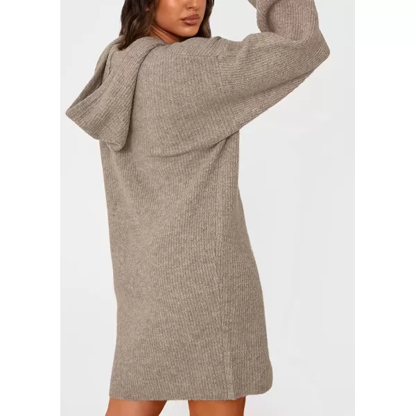 imagePRETTYGARDEN Womens Knit Pullover Sweaters 2024 Fall Fashion Clothes Long Sleeve Winter Hoodie Sweater DressKhaki