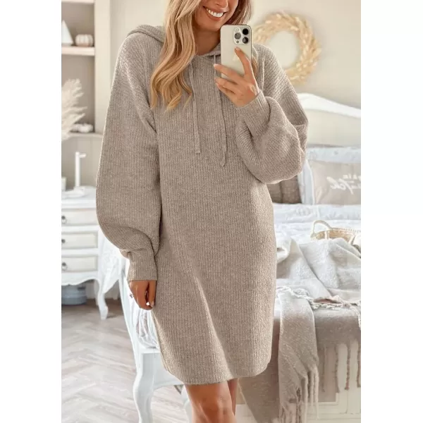 imagePRETTYGARDEN Womens Knit Pullover Sweaters 2024 Fall Fashion Clothes Long Sleeve Winter Hoodie Sweater DressKhaki