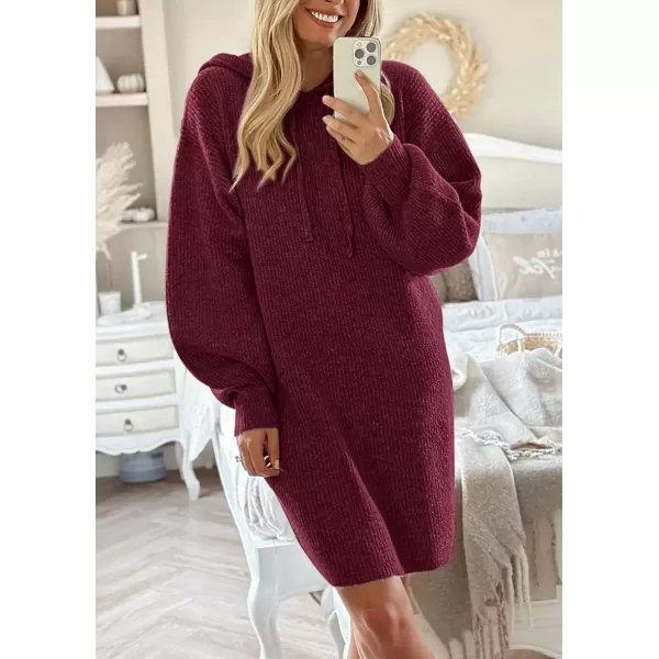 imagePRETTYGARDEN Womens Knit Pullover Sweaters 2024 Fall Fashion Clothes Long Sleeve Winter Hoodie Sweater DressWine Red