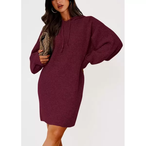 imagePRETTYGARDEN Womens Knit Pullover Sweaters 2024 Fall Fashion Clothes Long Sleeve Winter Hoodie Sweater DressWine Red