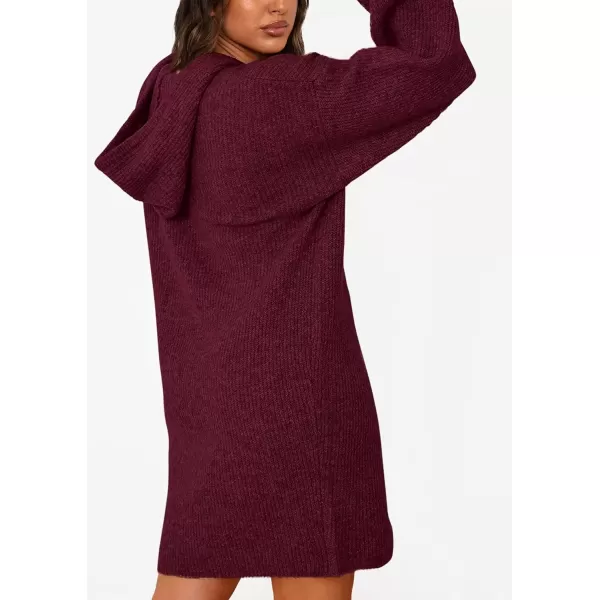 imagePRETTYGARDEN Womens Knit Pullover Sweaters 2024 Fall Fashion Clothes Long Sleeve Winter Hoodie Sweater DressWine Red