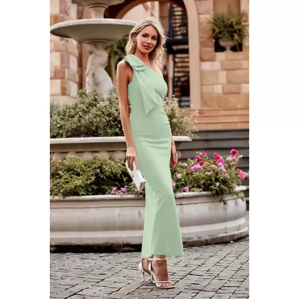 imagePRETTYGARDEN Womens Summer One Shoulder Long Formal Dresses Sleeveless Ruched Bodycon Wedding Guest Slit Maxi DressLight Green