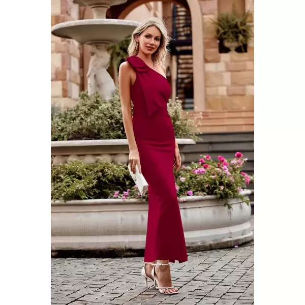 imagePRETTYGARDEN Womens Summer One Shoulder Long Formal Dresses Sleeveless Ruched Bodycon Wedding Guest Slit Maxi DressWine Red