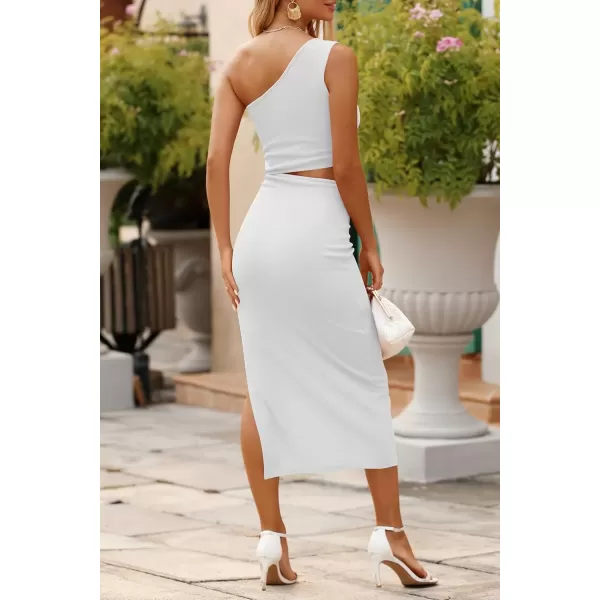 imagePRETTYGARDEN Womens 2024 Summer Midi Dress Sleeveless One Shoulder Cutout Side Slit Bodycon DressesWhite