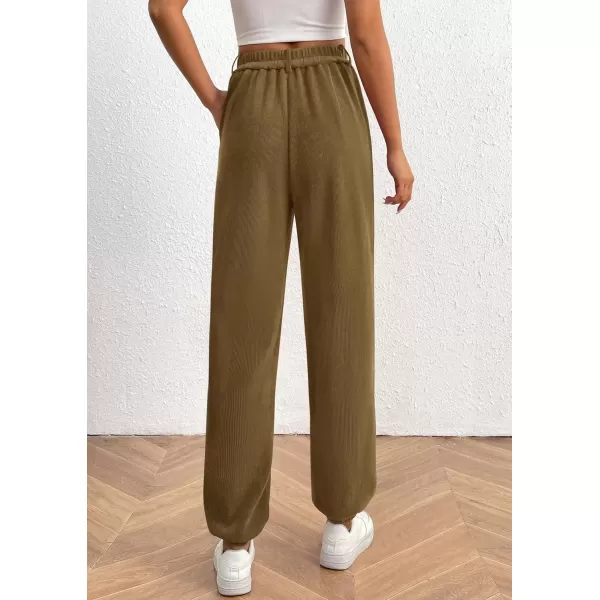 imagePRETTYGARDEN Womens Dressy Casual Pants Elastic High Waisted Work Office Corduroy Trouser Slacks with PocketsArmy Green