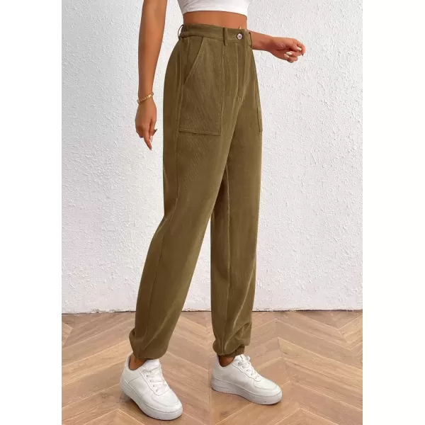 imagePRETTYGARDEN Womens Dressy Casual Pants Elastic High Waisted Work Office Corduroy Trouser Slacks with PocketsArmy Green
