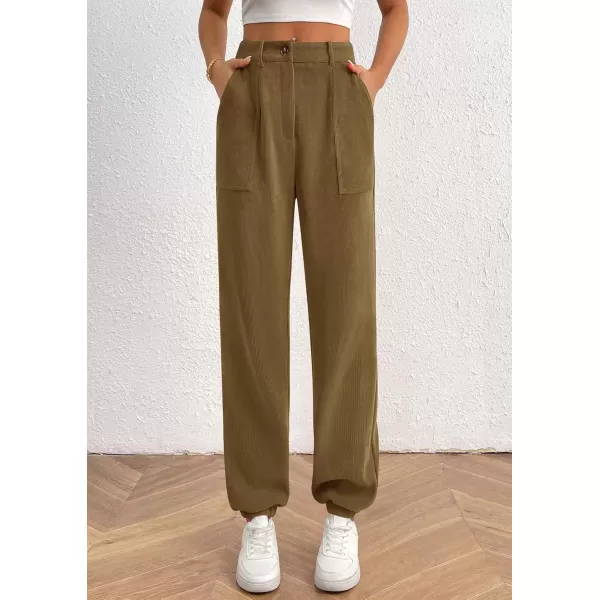 imagePRETTYGARDEN Womens Dressy Casual Pants Elastic High Waisted Work Office Corduroy Trouser Slacks with PocketsArmy Green
